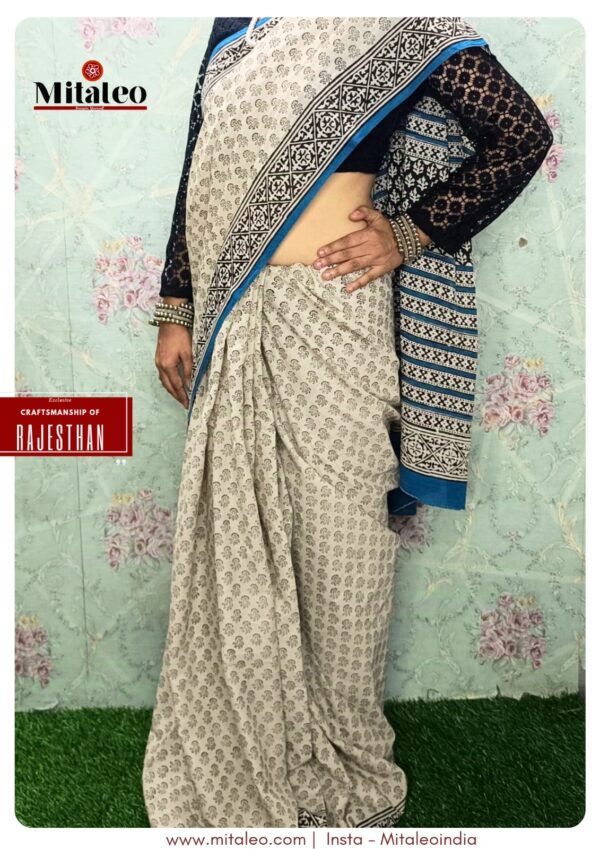 Unique Vinatge Pattern Soft BlockPrint Saree - Image 5